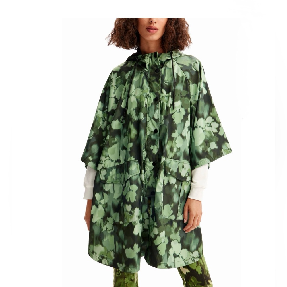 Green Floral Rain Poncho